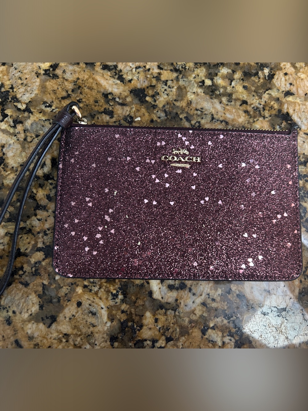 COACH Glitter Wristlet Pouch in Plum Sparkle